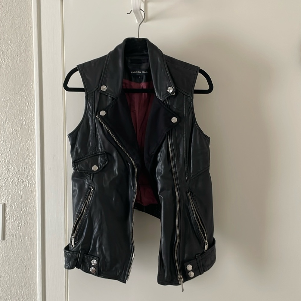 Leather biker motorcycle vest
